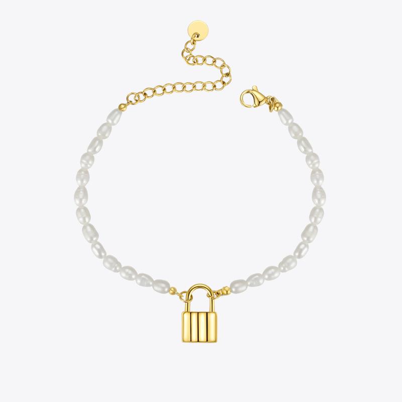 

Beaded Strands Natural Pearl Bracelet With Lock Gold Color Classic Bracelets Fashion Jewelry Stainless Steel Party Pulseras B202210Beaded