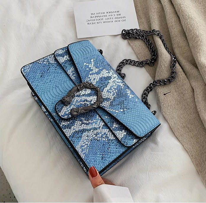 

factory outlet women bag snake chain bags color contrast leather messenger handbag fashion snakes leathers shoulder handbags