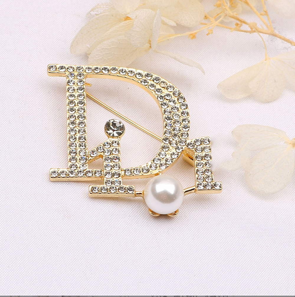 

Wholesale 20colors Luxury Brand Designer Brooches Double Letter Pins Pearl Brooch Rhinestone Suit Pin Jewelry Accessories