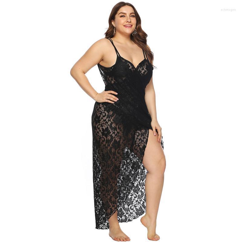 

Plus Size Dresses For Women Large Beach Tunic Pareo Playa Mujer Robe Plage Summer Mesh Black Cover Up Bikini Long Dress XXXL 4XL Echm22