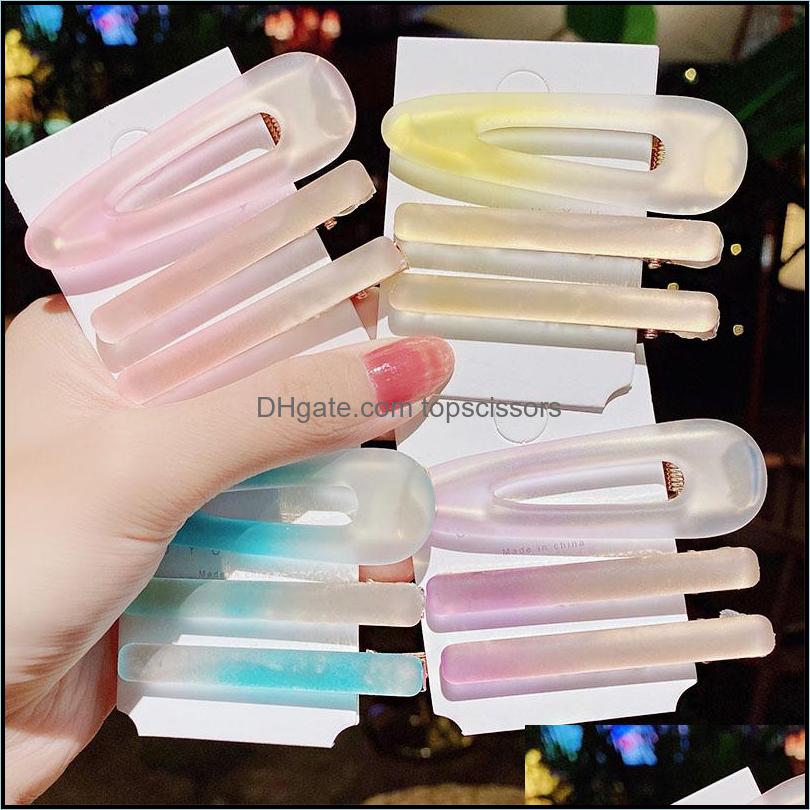 

Hair Accessories Tools Products New Women Girls Cute Gradient Colors Geometric Hairpins Sweet Clip Barrette Ornament Fashion Drop Delivery