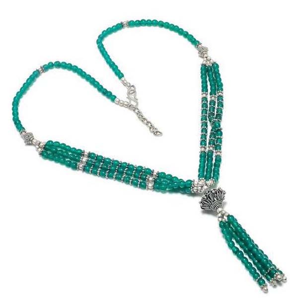 

Emerald Quartz Pearl Gemstone Handmade Jewelry Necklace 18"