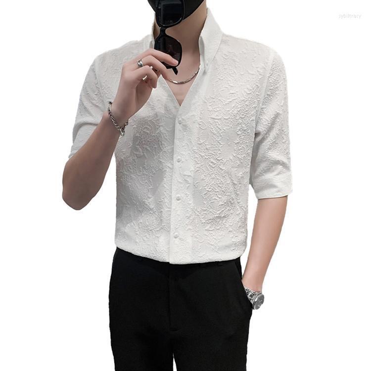 

Men's Dress Shirts Summer Men Business Short Sleeve Black / White 2022 Fashion Luxury Prom Party KTV Casual Top Homme Slim ClothesMen's Sybi