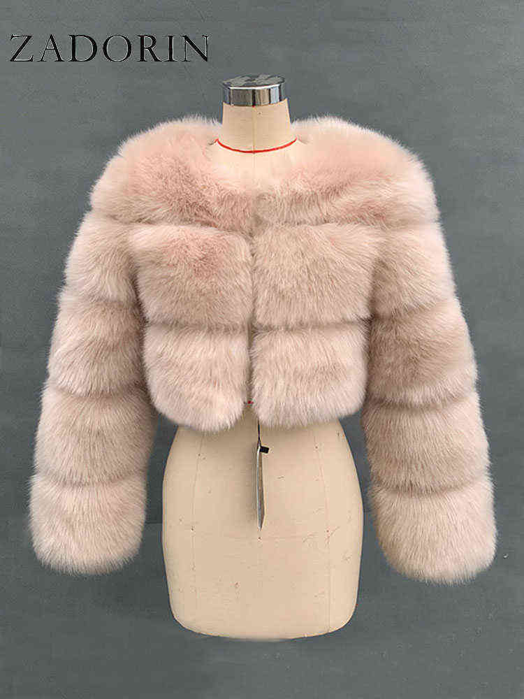 

ZADORIN New Fashion Women Crop Top Faux Fur Coat Winter Thick Fluffy Long Sleeve Short Style Slim Furry Fur Jacket Coats L220714, Khaki