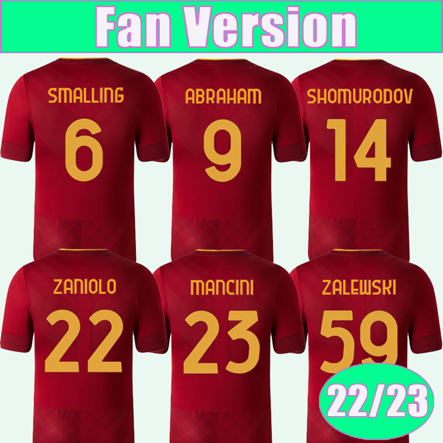 

22 23 ABRAHAM ZANIOLO ZALEWSKI Mens Soccer Jerseys SMALLING PELLEGRINI SHOMURODOV MANCINI SPINAZZOLA EL SHAARAWY Home Away Football Shirts Uniforms, Qm8762 22 23 home no patch