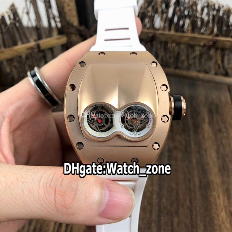 

New 053 Unique Double Silver Dial 053 Swiss Quartz Mens Watch Rose Gold Steel Case White Rubber Strap Sport Watches WatchZone 3 Style E44C2, E44a (2)