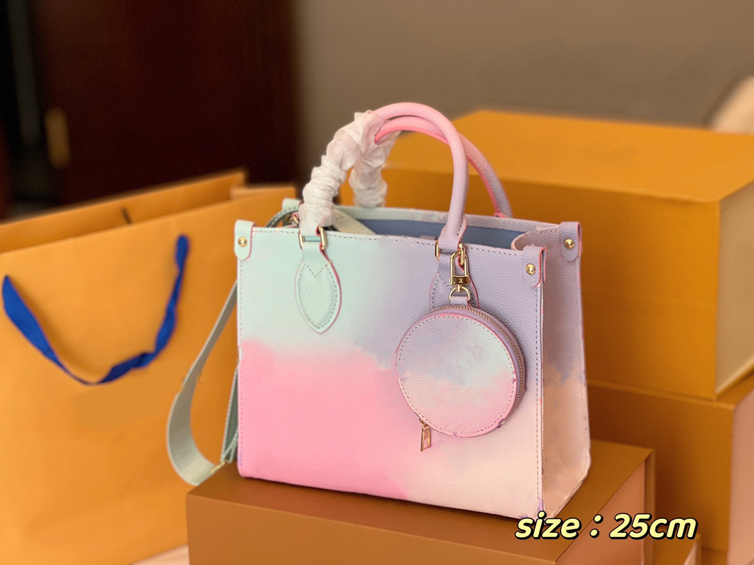 

designer bag Onthego Tote Sunrise Pastel GM PM MM Purse Monograms Pattern Handle Bags Luxury Handbag Women CrossBody On The Go SPRING IN THE CITY bump letter, Silver size 35cm