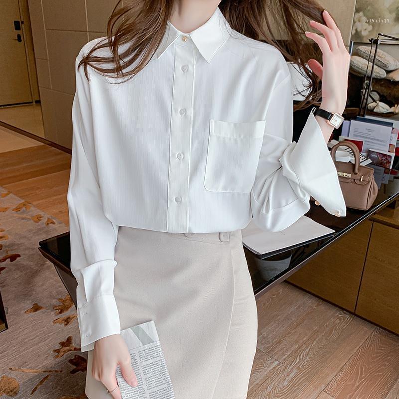 

Plus Size Womens Blouse Tops Lapel Pocket Shirt Long Sleeve Top Solid Color Fashion Women Clothes Women' Blouses & Shirts, White