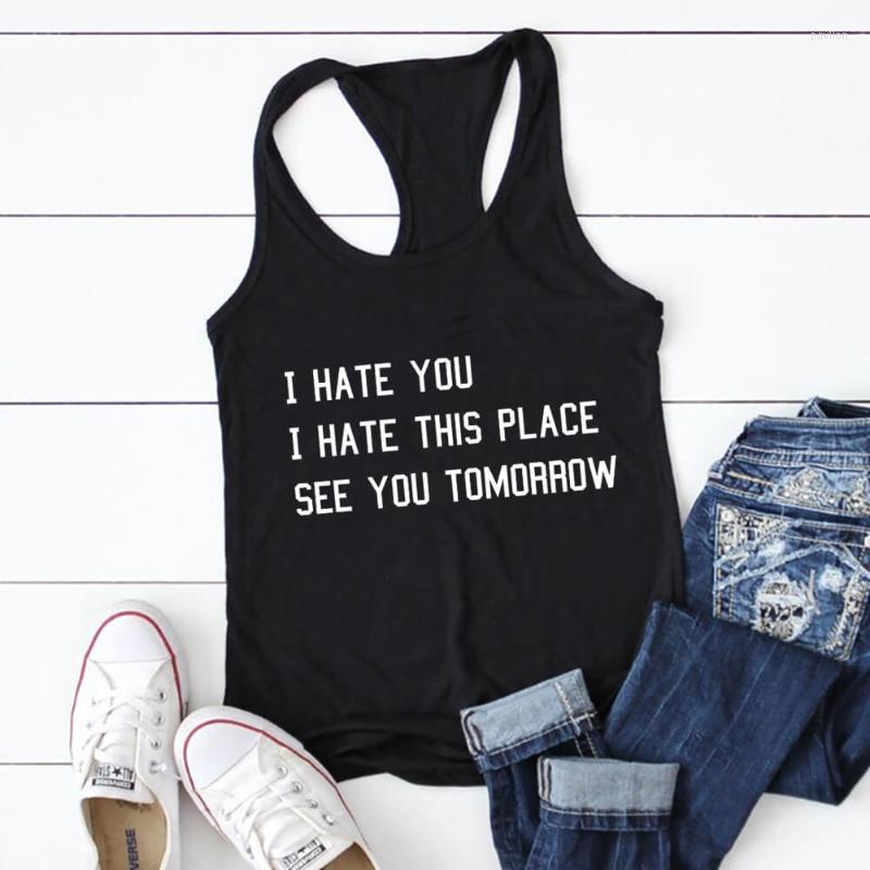 

Women's Tanks & Camis Hate You I This Place Fitness Vest Funny Saying Workout Casual 100%Cotton Women Tank Tops Running Exercise TopWomen's, Blue-white text