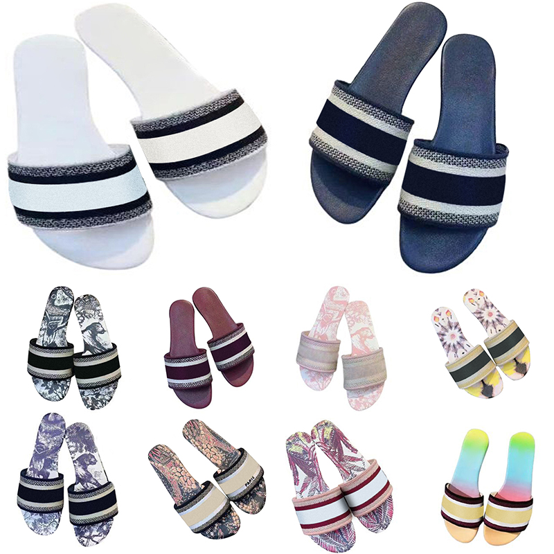 

Women luxury Designer Sandals shoes Slippers Leather Summer Flat Slipper Embroidery fashion beach woman Big head Rainbow letters 35-42, 14