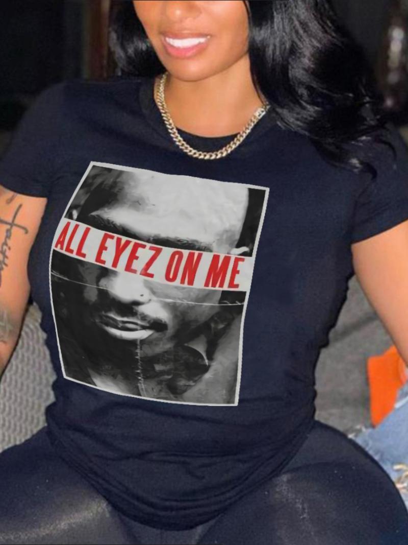 

Women's Plus Size T-Shirt Tops Women Clothing Figure Letter Print Round Neck Short Sleeve Skinny T-shirtWomen's, Black