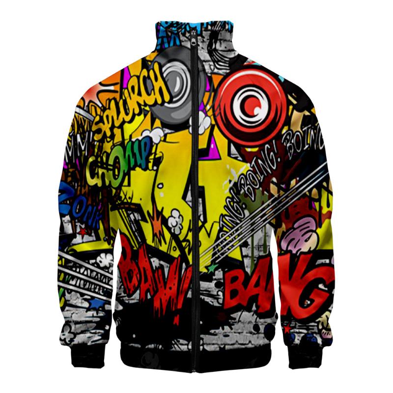 

Men's Jackets Graffiti Sweatshirt 3D Stand Collar Zipper Jacket Men/Women Long Sleeve Streetwear Fashion Cosplay ClothesMen's