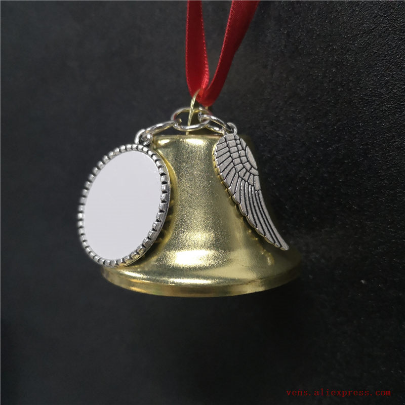 

sublimation bell christmas ornament decorations with angel wings charms hot transfer printing consumables factory price