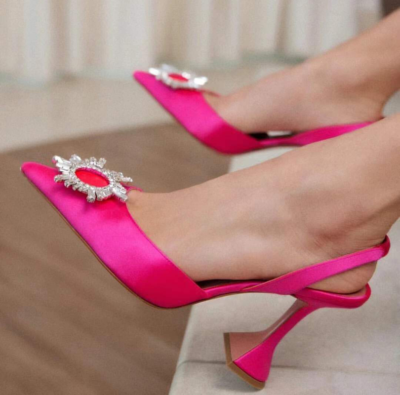 

Designer womens sandals high heeled shoes pointed toesl sunflower crysta buckle sandal summer footwear fashion 10cm heel strap genuine leather sole women shoe, Black