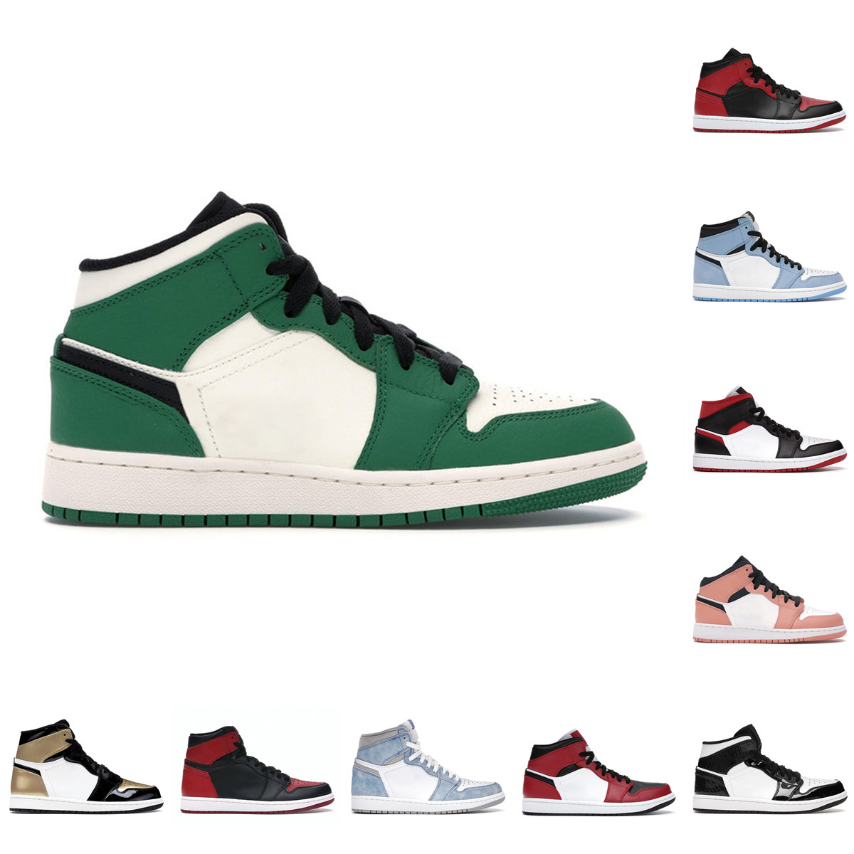 

University Blue 1s 1 basketball Shoes Mid black white UNC Bred Banned Seafoam Tie Dye Pine Green Gold Dark Mocha Hyper Royal Silver Toe Court Purple men women sneakers, Bubble bag