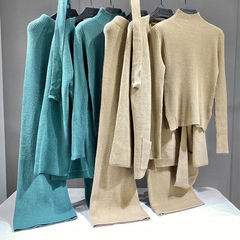 

Women's Two Piece Pants Solid Color Streetwear Irregular Oversize Knitwear Knitted Spring Fall Drape Sweaters OutfitWomen's, Mint green