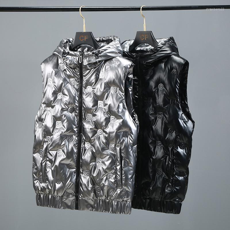 

Men's Vests 2022 Winter Men Bright Vest Sleeveless Parka Waterproof Stand Collar Thick Comfortable Waistcoat Solid Color Size 8XL Stra22, Black