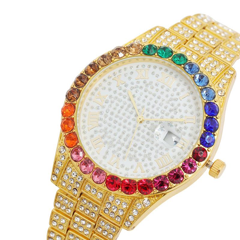 

Wristwatches Hip Hop Mens Iced Out Watches Ful Diamond Drill Top Quartz Steel Watch For Young Man Jewelry, Slivery;brown