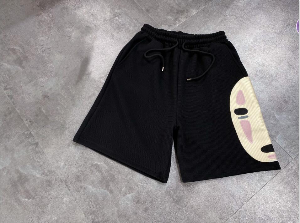 

Women's Shorts New Elastic Waist Mask Embroidery Patchwork Waffle Fabric High Waist Stretch Couple Casual Shorts same style for men women, Black