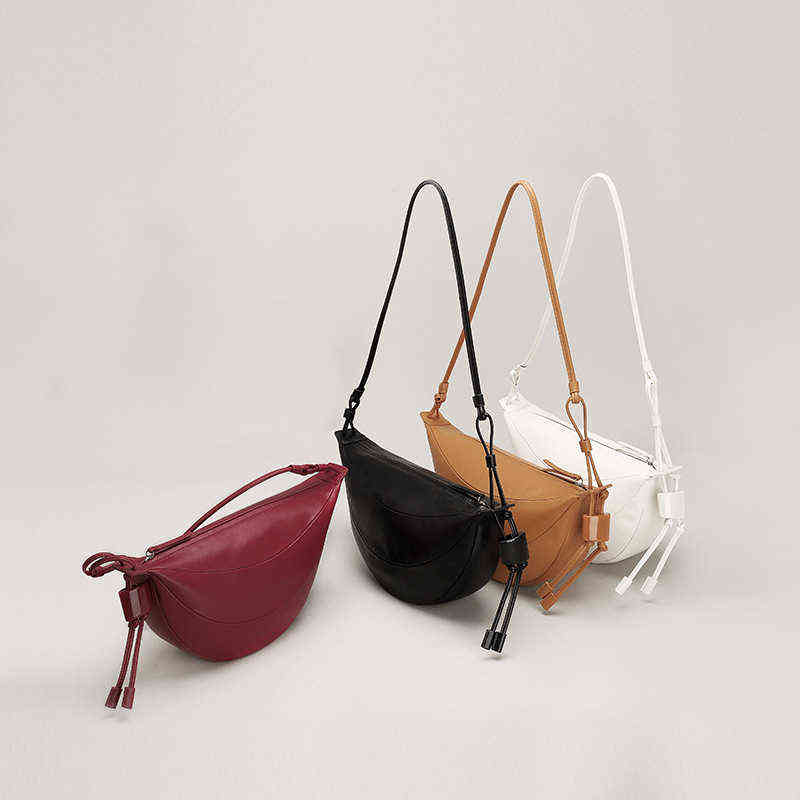 

Fanny packs Time Simple Brown Two-layer Cowhide Dumpling Bag Soft Leather Women's Bag Design Sense Shoulder Bag 220627, Lavender