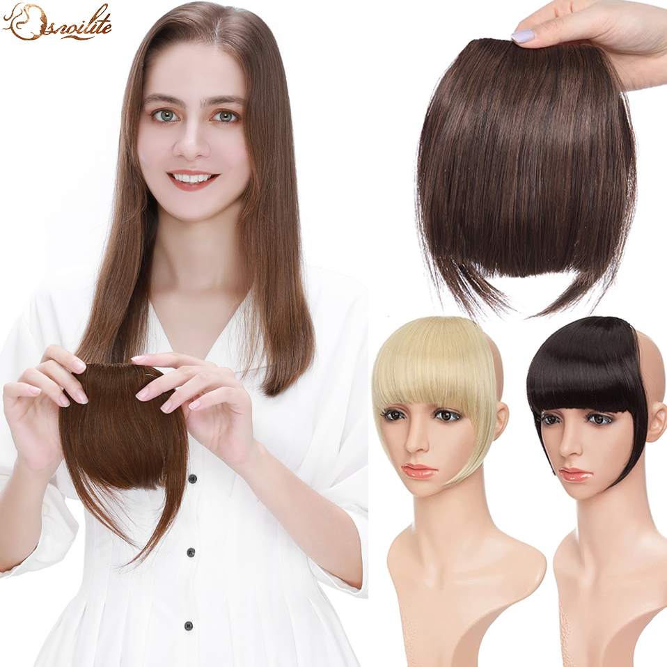 Costume Accessories SNOILITE Synthetic Clip In Bangs Hair Extensions Black Brown Blonde Fake Fringe hairpiece 18colors blunt bangs for women-image-772562639