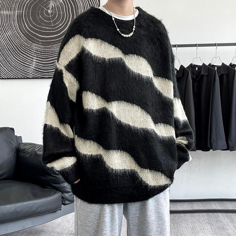 

Men's Sweaters Winter Men's College Style Pullover Homme Long Sleeve Wool Splicing Color Coats Clothes In Warm Knitting -5XLMen's, Black
