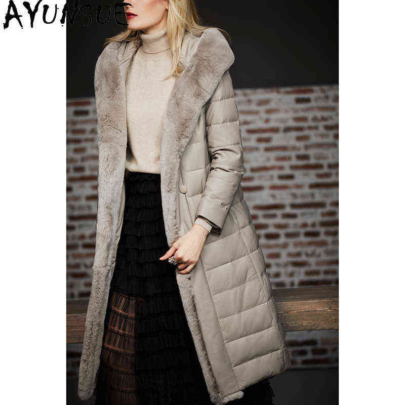 

Ayunsue 2020 Women Sheepskin Coat 90 White Duck Down Jacket Woman Female Hooded Parka Rex Rabbit Fur Collar Abrigo mujer 90 J220727, Grey