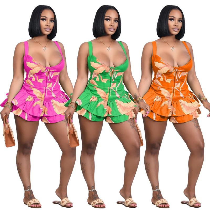

Women's Tracksuits Sexy Outfits For Woman Summer Clothes Women 2022 Fashion Sling Zipper Top Lotus Leaf Skirt 2 Piece Sets Womens, Orange