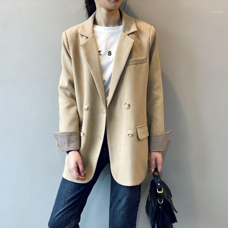 

Korean Fashion 2022 Street Style Ladies Long Sleeve Double Breasted Blazers Casual Jacket Coat Loose Tops Womens Clothing Women's Suits &, Black