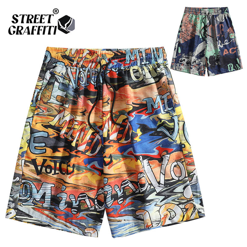 

S.T.G 2022 Men's Casual Print Summer Beach Shorts Retractable High Quality FISH Stretched Swimming Swimwear Loose Men Clothing 0613, Print 1