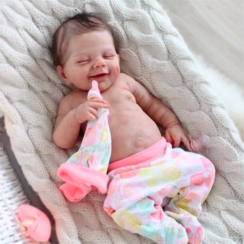 

NPK 22inches DIY reborn doll kit sleeping April smiley face very soft touch fresh color unpainted unfinished parts 220707