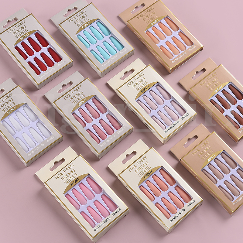 2022 Colorful False Nails 24Pcs Box Detachable Fake Full Cover Nail Tips Ballerina Coffin Press Reusable DIY Manicure Tool-image-757252013