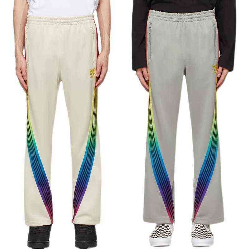 

Top Quality Rainbow Ribbon AWGE Needles Sweatpants Men Jogger Webbing Striped Women Trousers Butterfly Embroidery Pants T220803