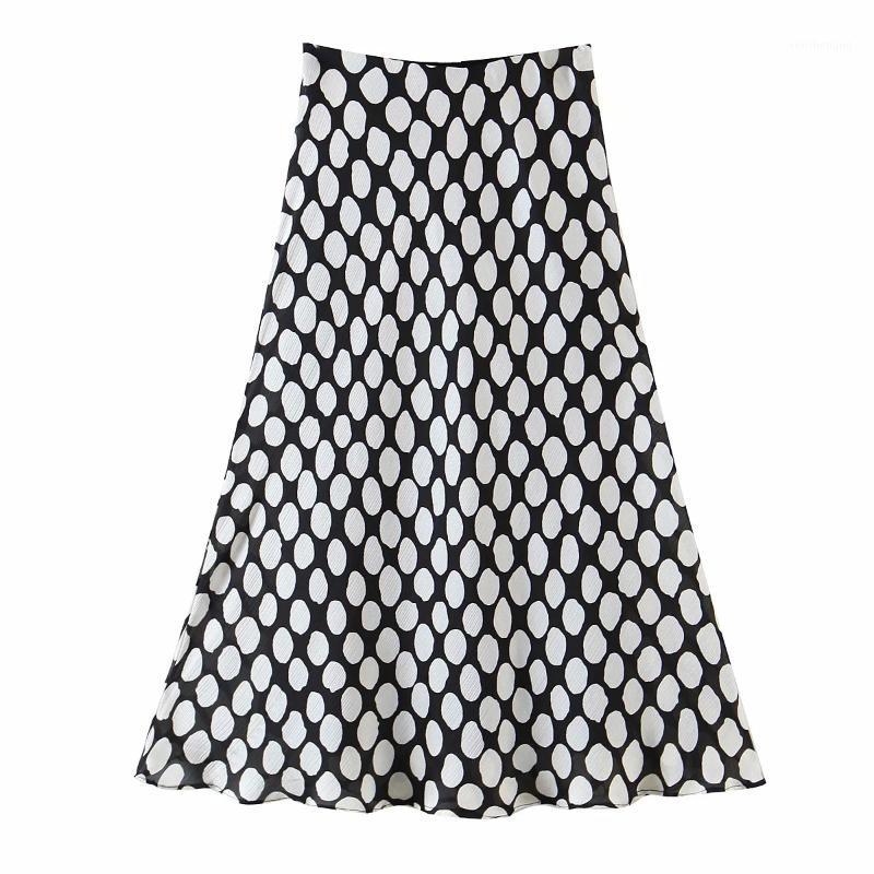 

Skirts Summer Skirt Dot Print High Waist Ladies Fashion Elegant Chic A Line Faldas Mujer 2022, Black