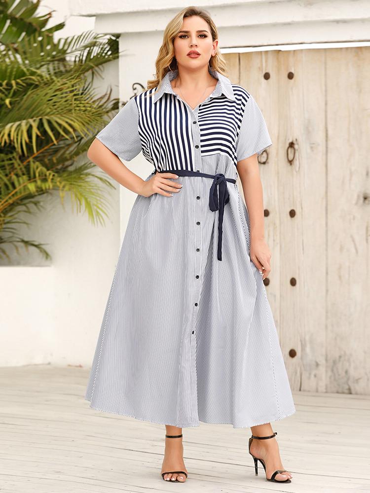 

Plus Size Dresses For Women Clothing 2022 Summer Casual Stripe Dress Fashion Women's Clothes Sexy Elegant Party Sashes DressesPlus