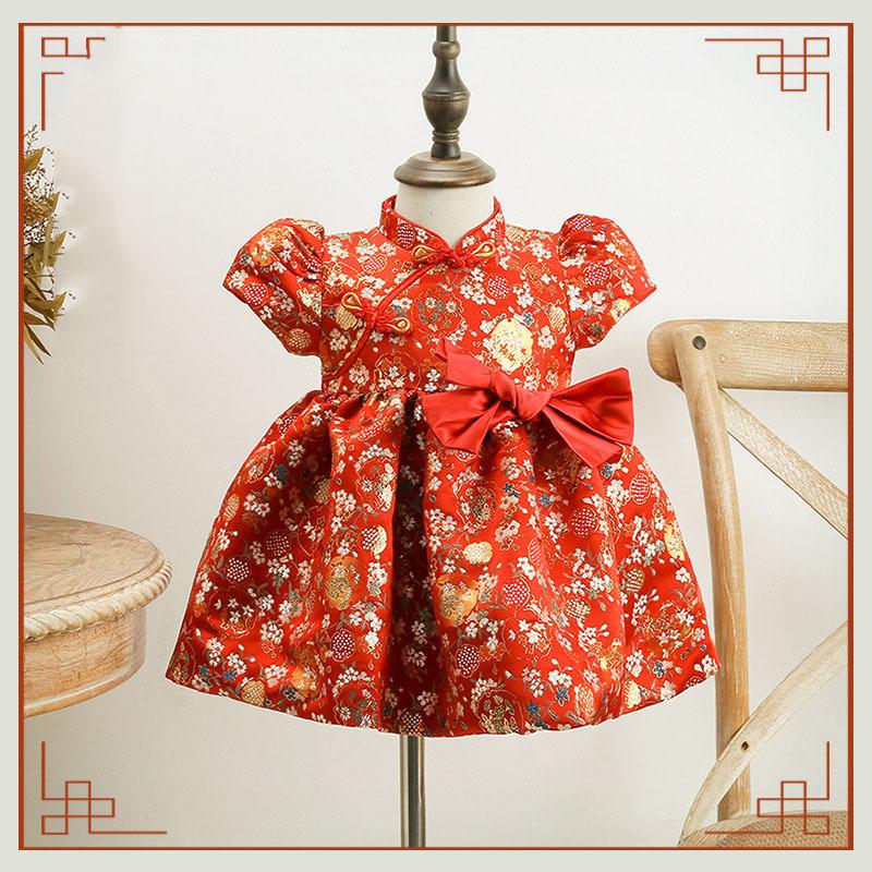 

Ethnic Clothing Girls Lovely Princess Dress Children Pompous Skirt Long Sleeve Kids Chinese Traditional One Year Old Birthday ClothingEthnic