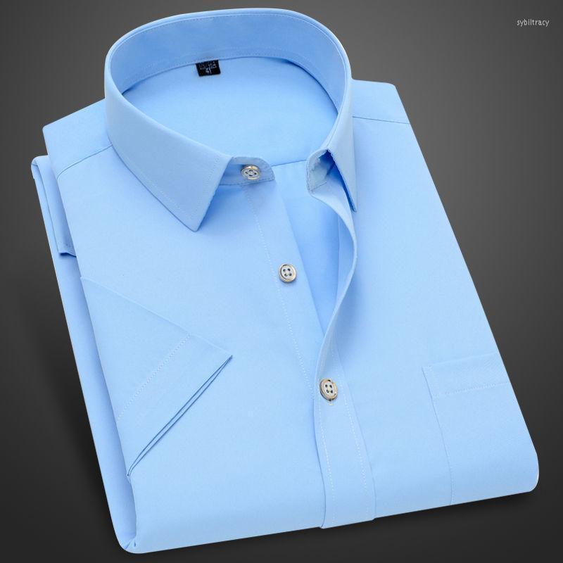 

Men's Dress Shirts Mens Short Sleeve Shirt Man Thin Business Casual Summer Solid Color White Breathable Anti-wrinkle BlueMen's Sybi22