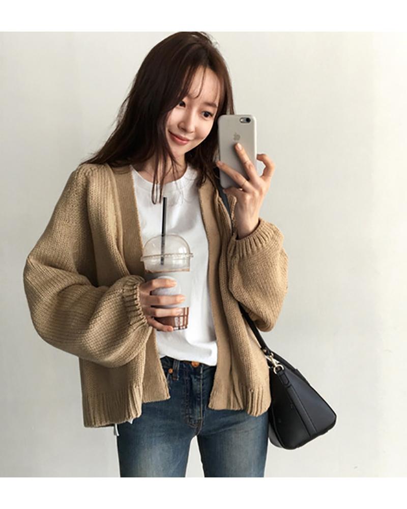 

Women's Knits & Tees 12125 Autumn Women Sweater Fashion Solid Color Long Sleeves Loose Casual All-Matching Female Daily V-Neck Knitted Cardi, White