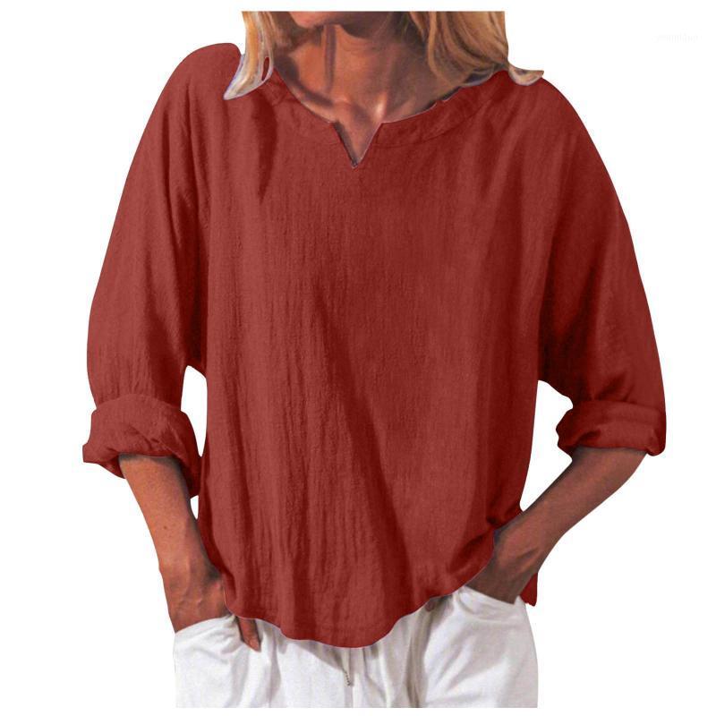 

Women' Blouses & Shirts Women Casual Long Sleeve Tops Cotton And Linen Shirt Fashion Loose V-Neck Solid T-Shirt Blouse Blusas, Pp