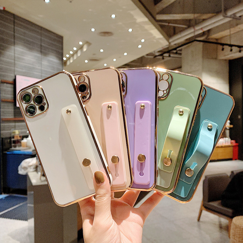 

Electroplating Wristband Strap Bracket Phone Cases with iPhone Phone Finger Band Loop Stretch Grip Kickstand, Light purple