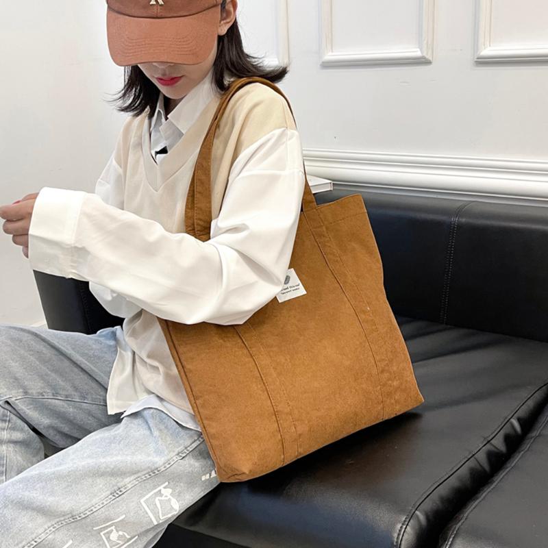 

Evening Bags Retro Women Corduroy Shoulder Bag 2022 Reusable Shopping Female Large Capacity Letter Print Tote Girls Cute Book BagEvening, Black