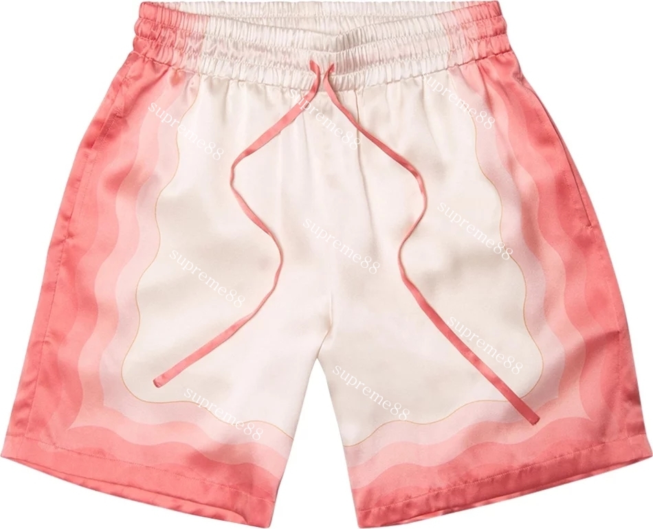 Casablanca 22ss pink flower gradient silk shorts men and women fashion shirts Hawaiian casual shorts beach summer sets