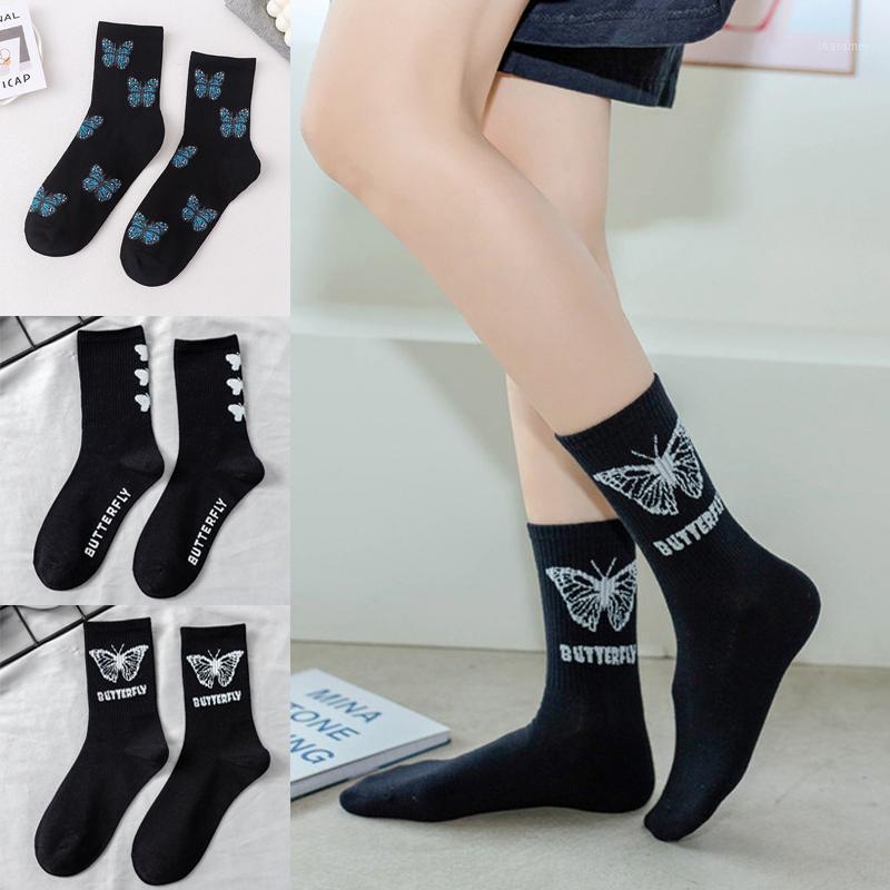 

Socks & Hosiery Butterfly With Print Fashion Elastic Women Kawaii Breathable Mid-calf Length Spring Cotton Harajuku