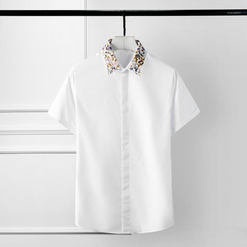 

Men's Casual Shirts Men Shirt High Density Collar And Cuff Embroidered Dress Trend Short Sleeve Slim Fit Party Wedding Man, Black