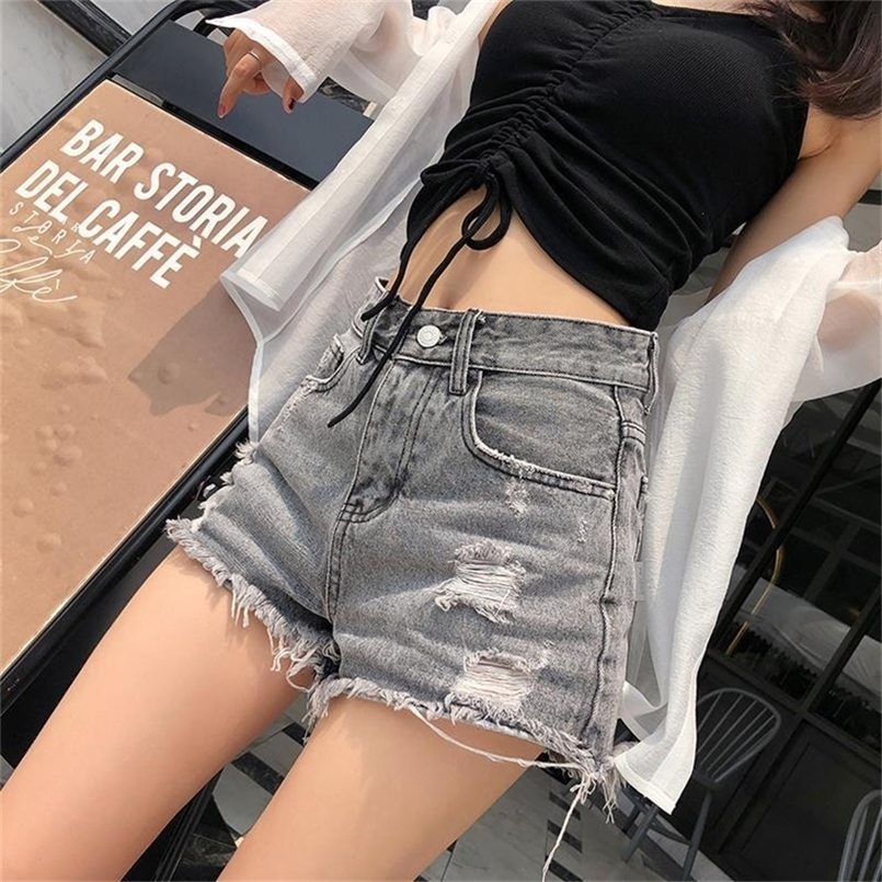 

Aesthetic Summer Wide Leg Loose Ripped High Waist Korean Fashion Vintage Short Pants Casual Women's Jean Denim Shorts Female 220419, 3008 dark grey