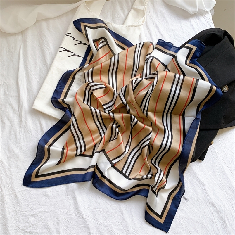 

Luxury Brand Designer Silk Square Scarf Women Satin Neck Hair Tie Band Summer Beach Hijab Head Female Foulard 70 70cm 220704