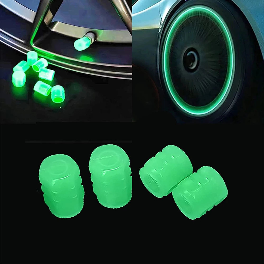 

4PCS Luminous Tire Valve Cover Car Wheel Hub Glowing Dust-proof Decorative Tyre Rim Stem Covers Apply To Car Motorcycle Bike