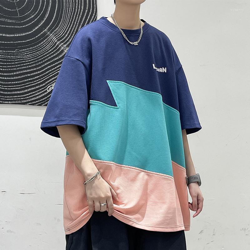 

Men's T-Shirts Summer Short-sleeved T-shirt Men Hong Kong Style Big Size Matching Color Round Collar Loose Printing MenMen's Loui22, Blue