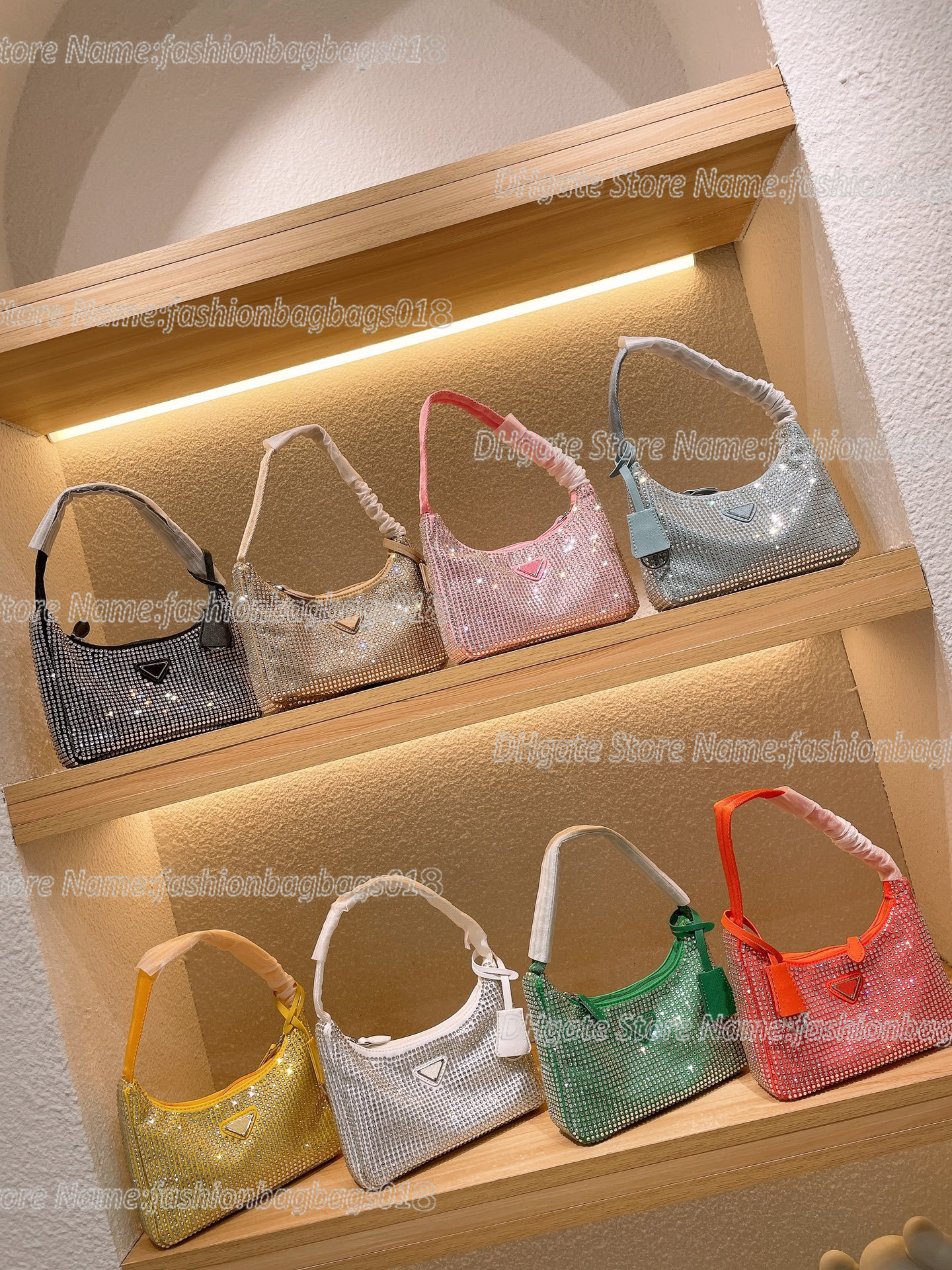 

Crystal Re-Edition 2000 Mini Bag Designer Satin Hobo With Artificial Crystals Triangle Logo Handbag Luxury All-over decoration Diamond Handle Bags Purse Wallet