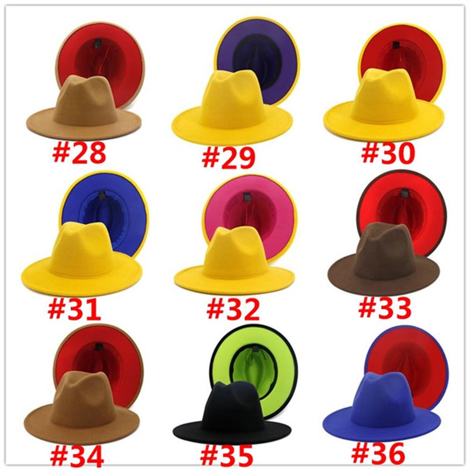 

Panama Cap Jazz Formal Hat Lady Felt Fedora Hats fashion Patchwork wide Brim caps Unisex Trilby Chapeau for Men Women Red Black 20242S, 11